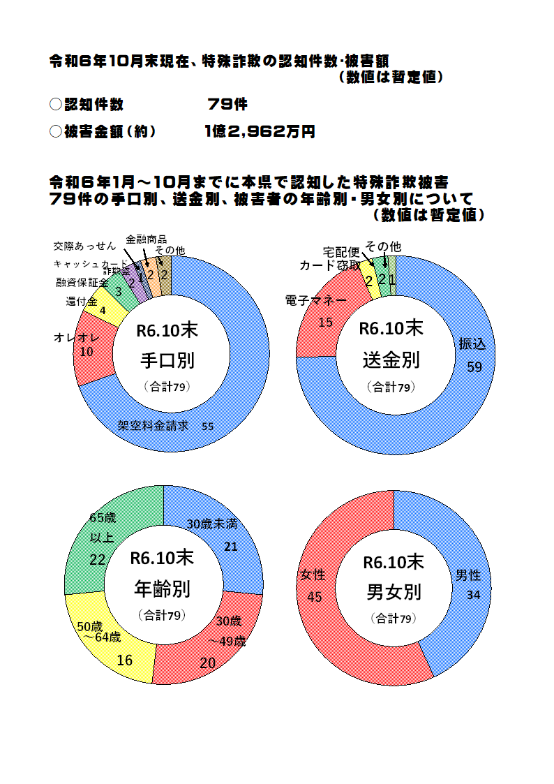 特殊詐欺認知状況（令和６年10月中）